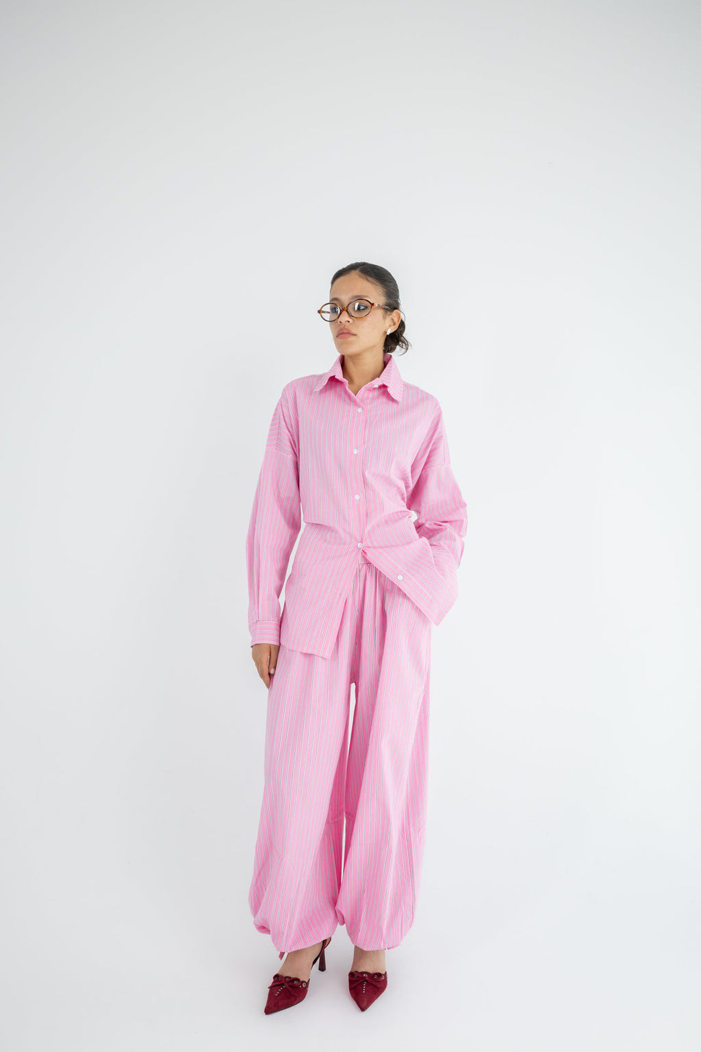 Striped Poplin Set - Pink