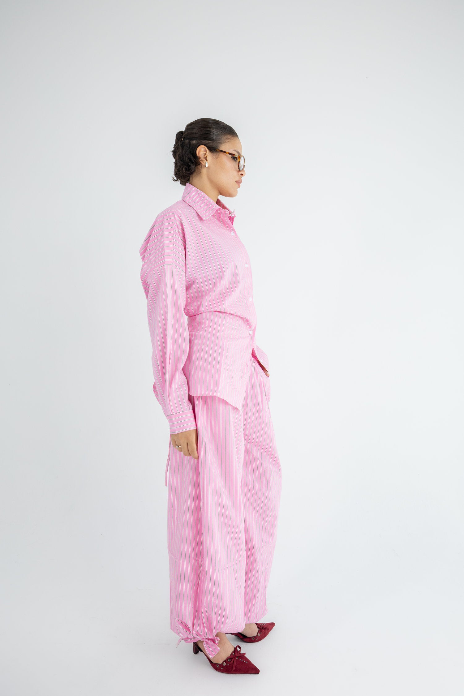 Striped Poplin Set - Pink – Hajer Tareq