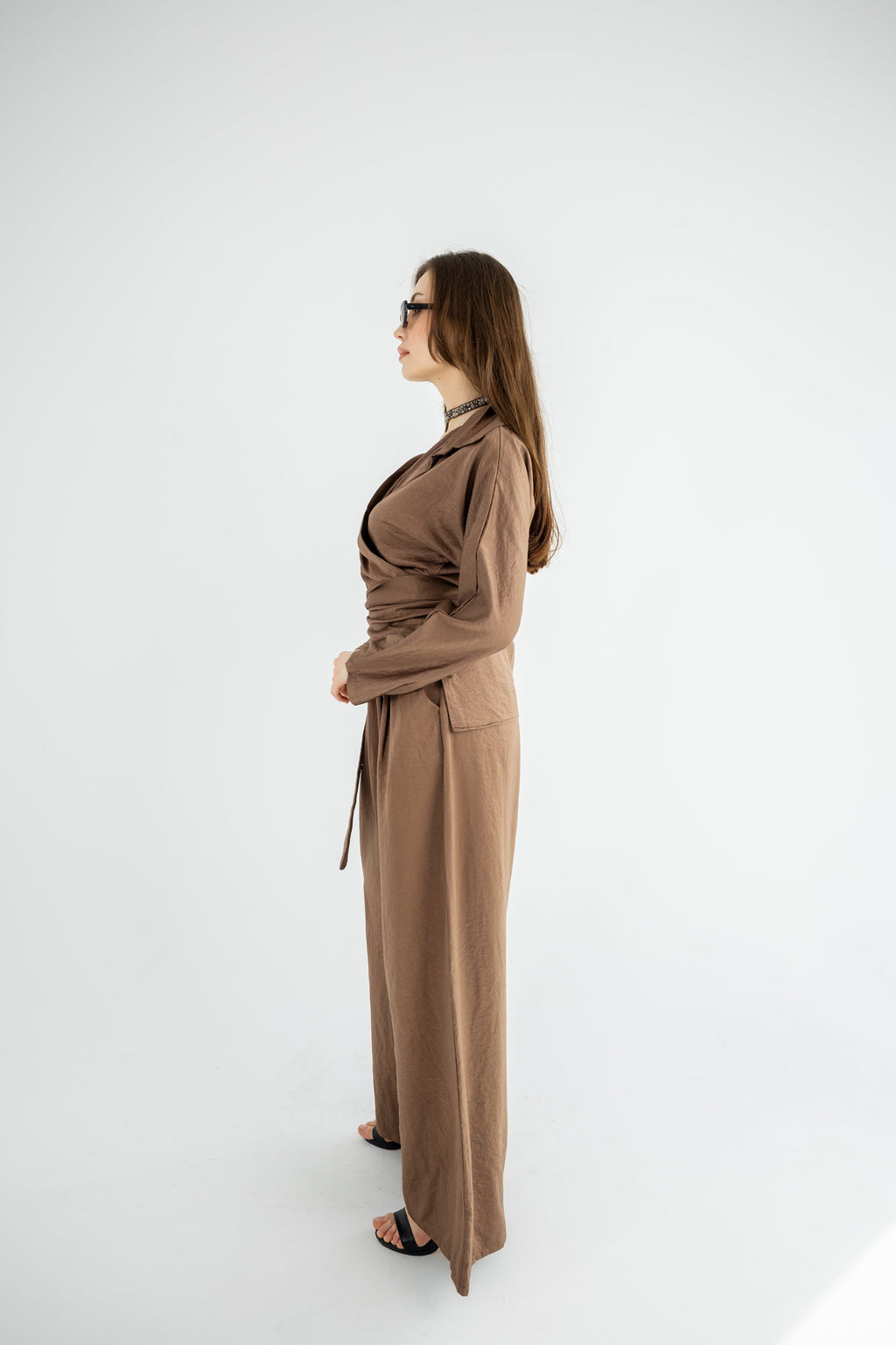 V-neck Copra Set - Brown