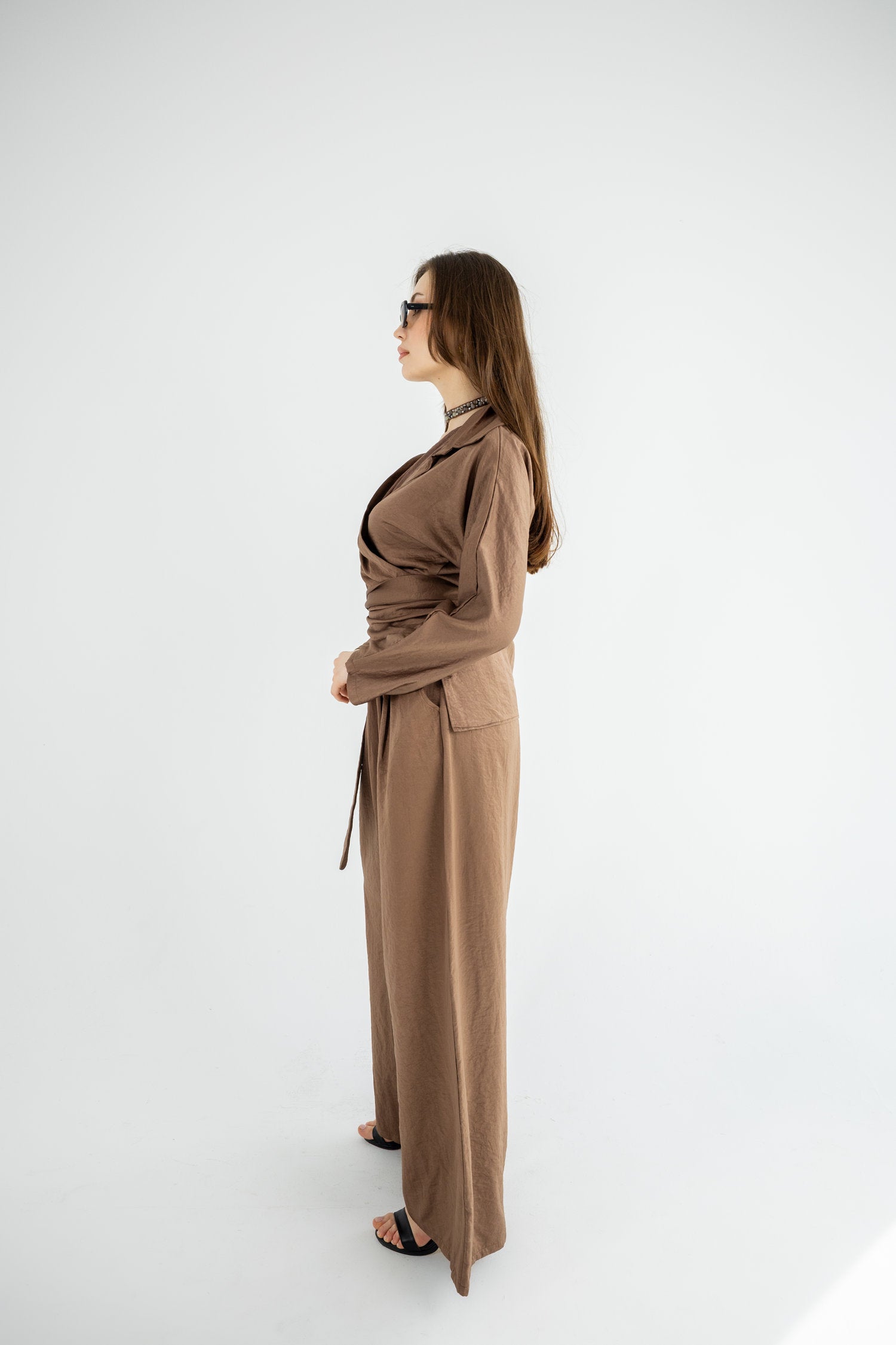 V-neck Copra Set - Brown