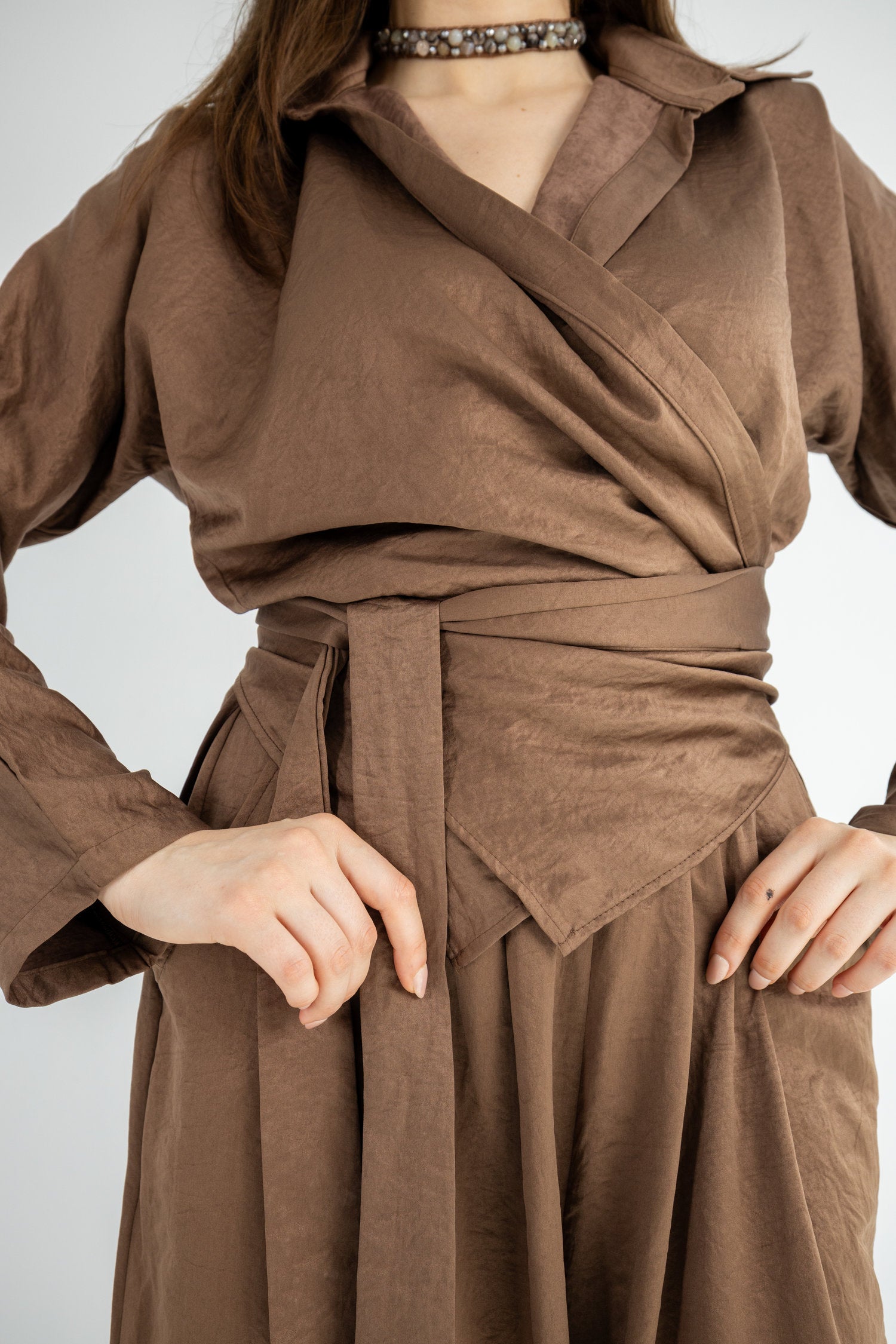 V-neck Copra Set - Brown