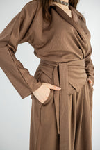 V-neck Copra Set - Brown