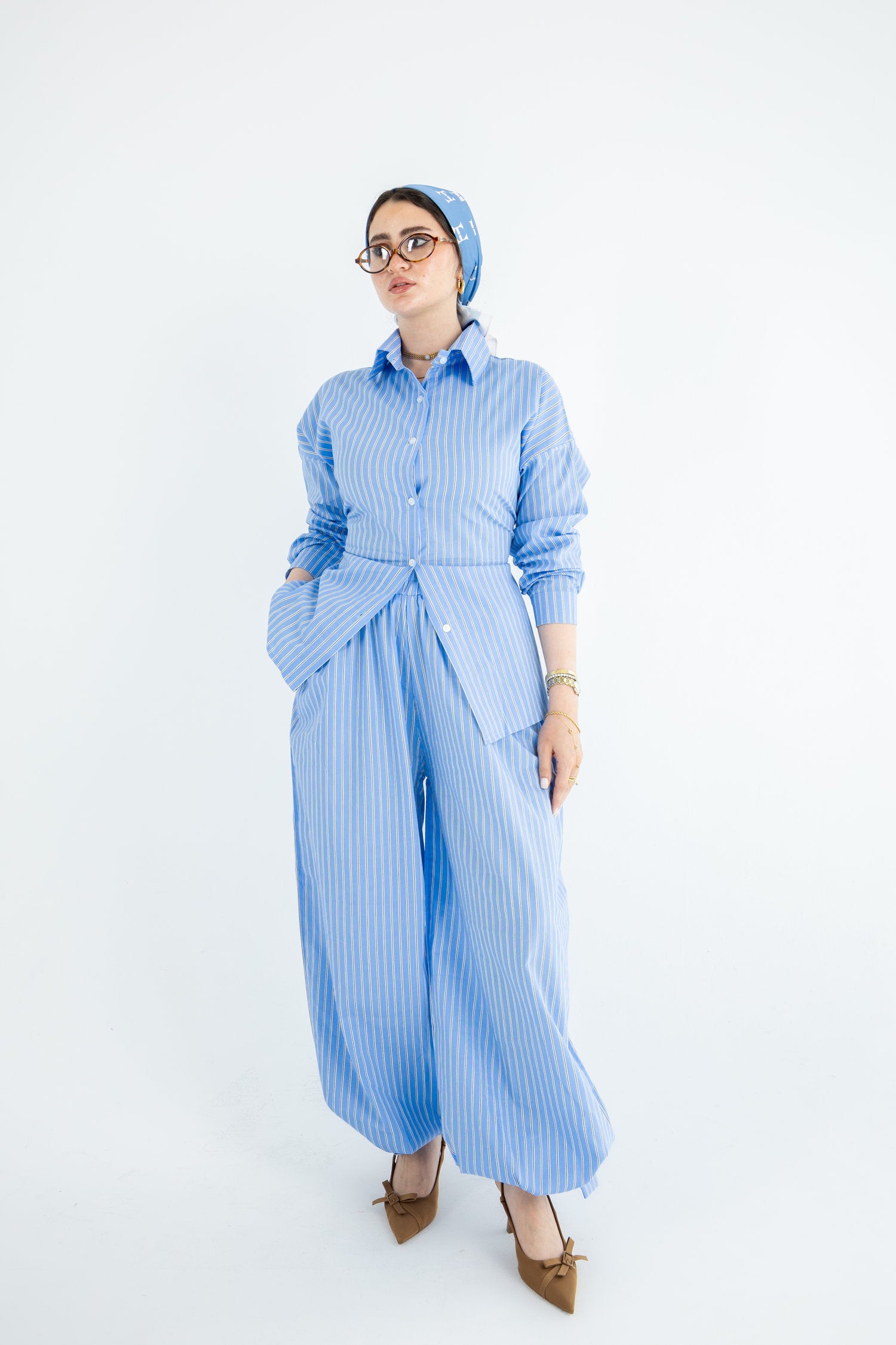 Striped Poplin Set - Baby Blue Secondary image