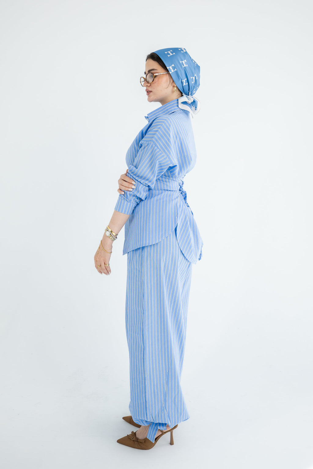 Striped Poplin Set - Baby Blue