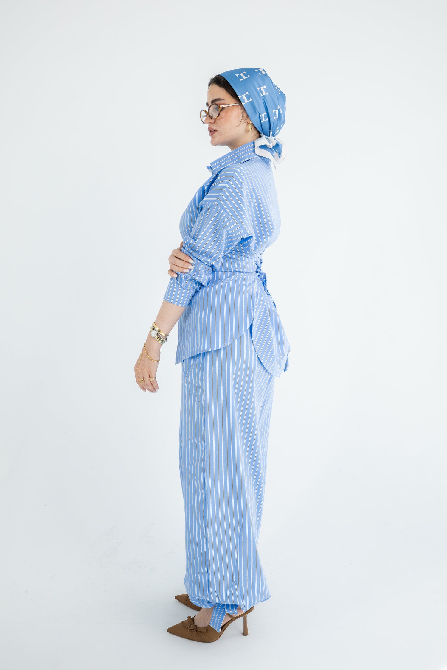 Striped Poplin Set - Baby Blue