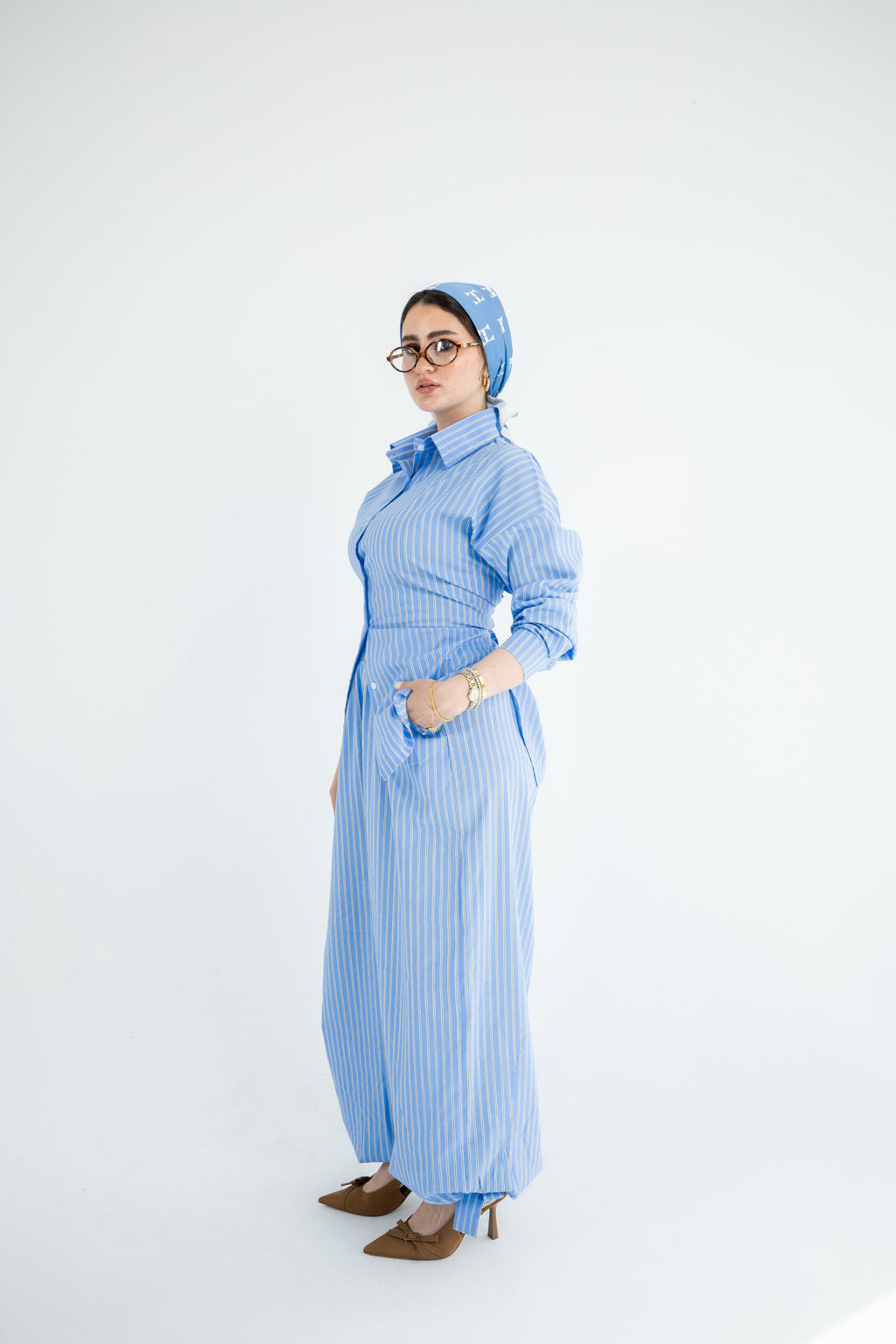 Striped Poplin Set - Baby Blue