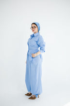 Striped Poplin Set - Baby Blue