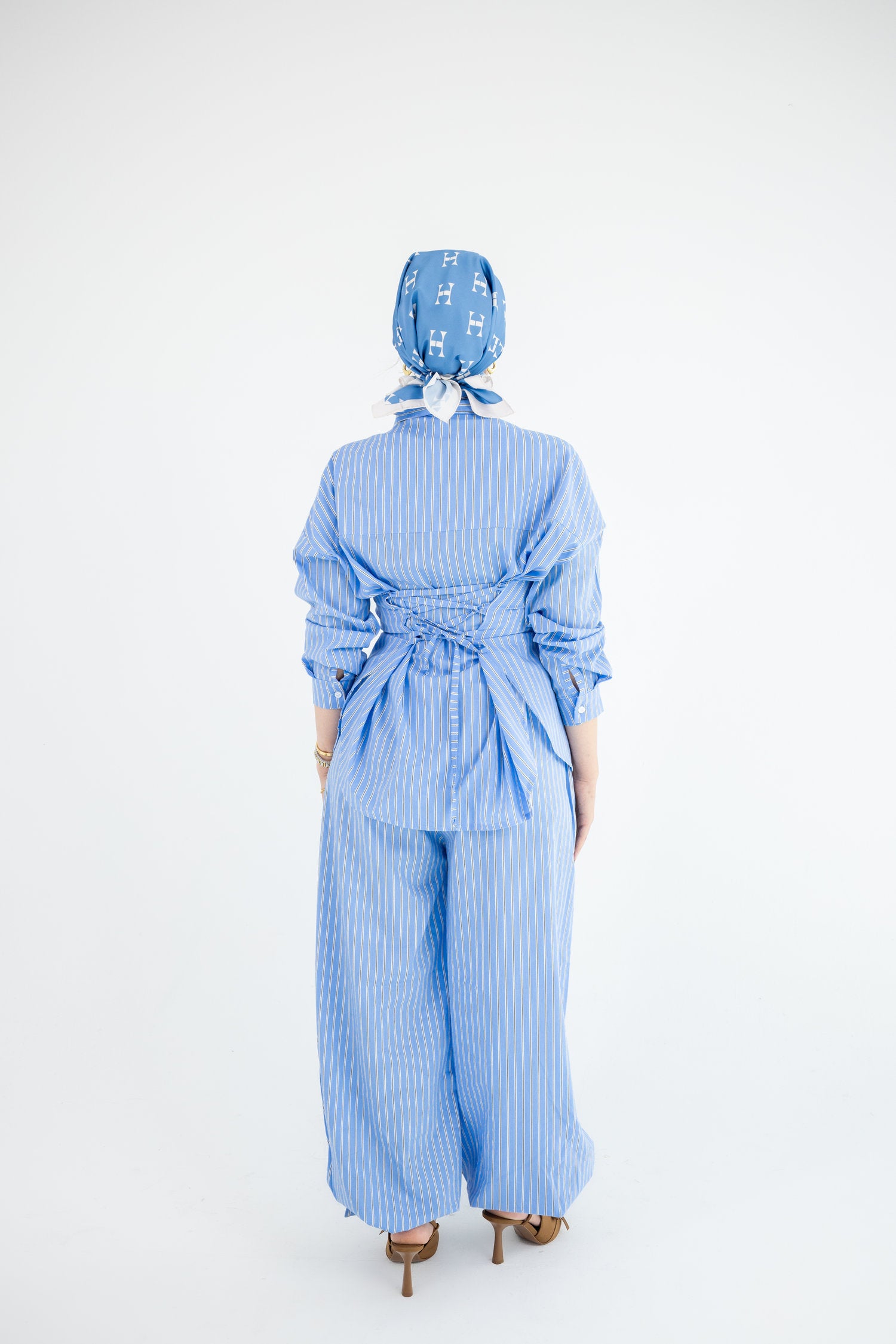 Striped Poplin Set - Baby Blue