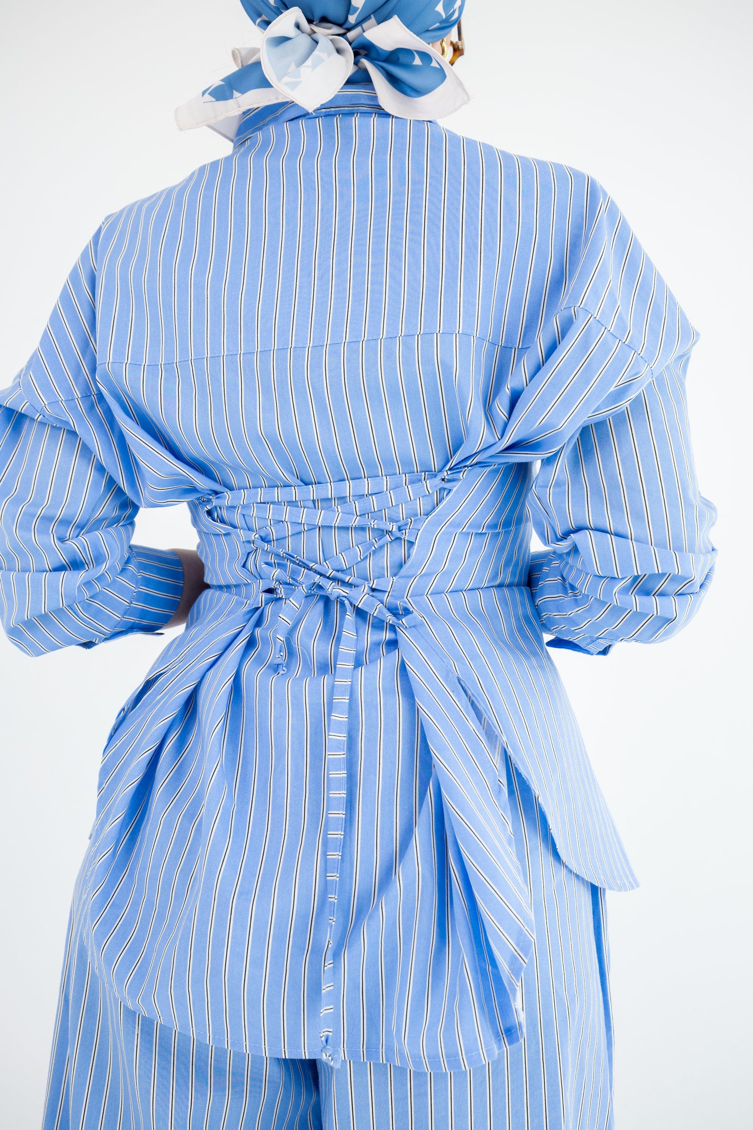 Striped Poplin Set - Baby Blue