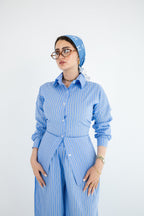 Striped Poplin Set - Baby Blue