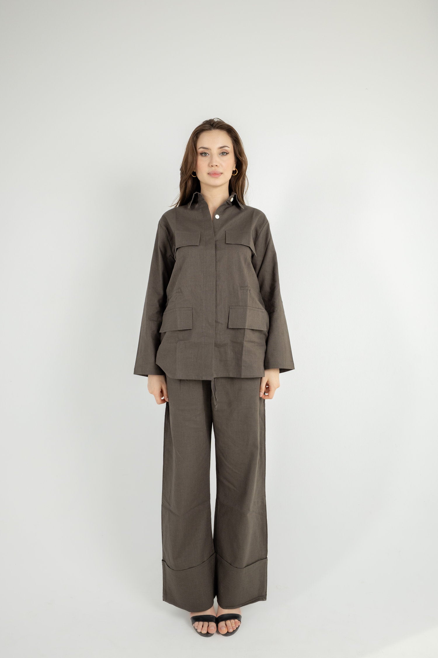 Structured Linen Set - Olive Main image