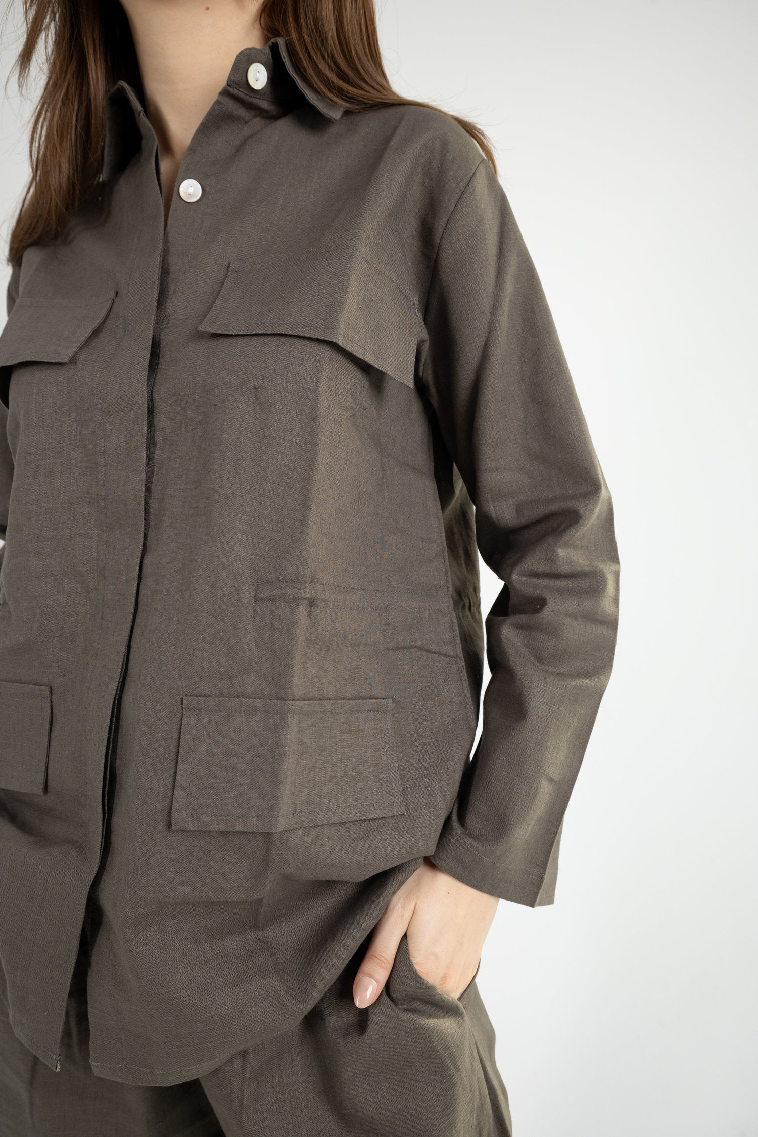 Structured Linen Set - Olive