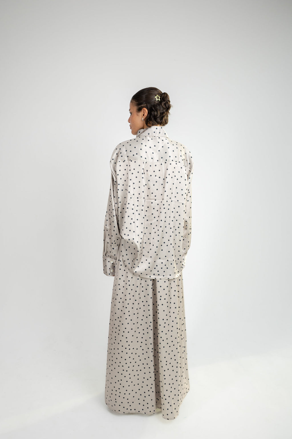 Polka Dot Satin Set - Beige Grey