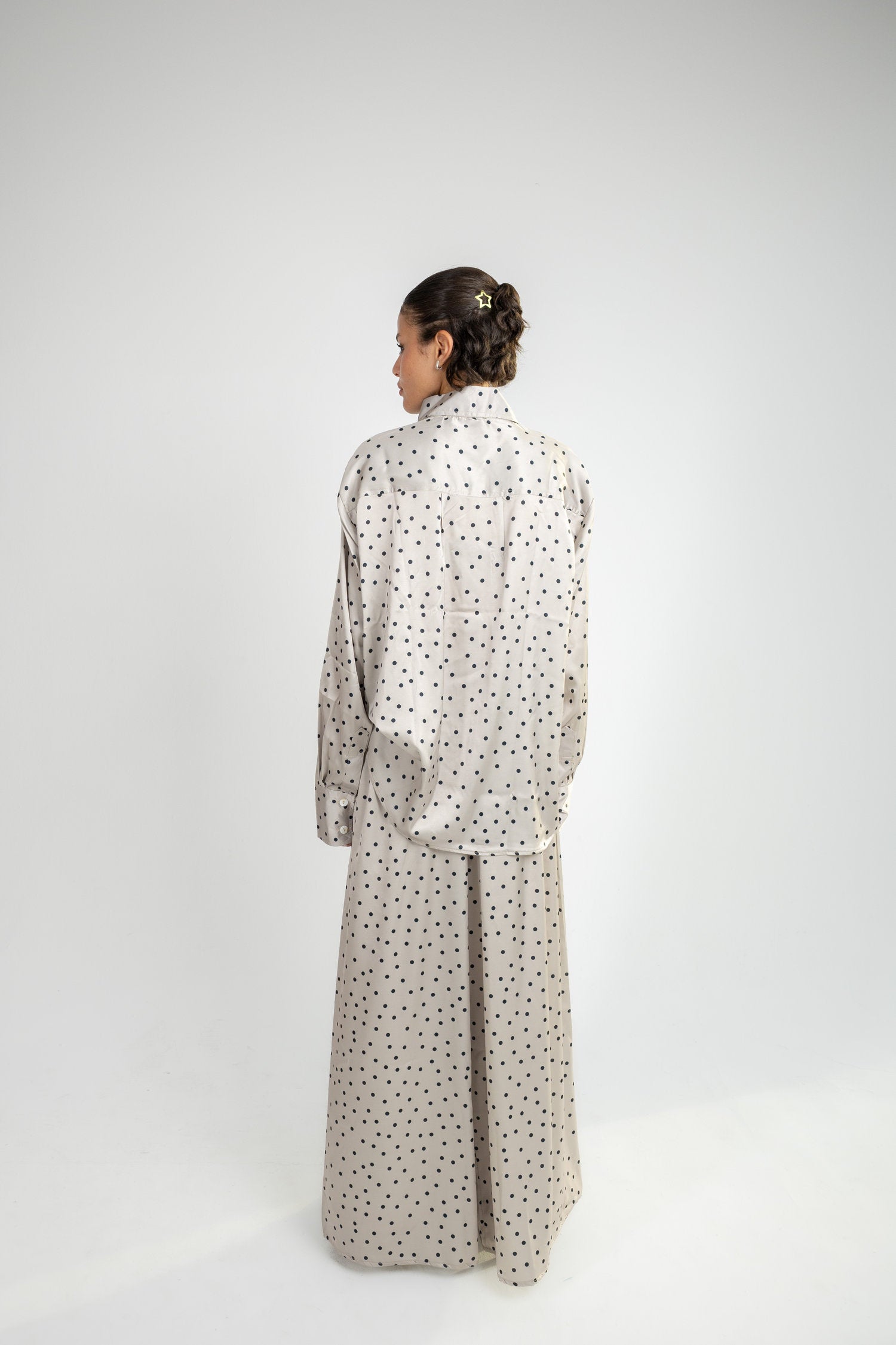 Polka Dot Satin Set - Beige Grey