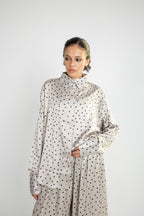 Polka Dot Satin Set - Beige Grey