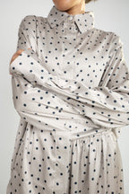 Polka Dot Satin Set - Beige Grey