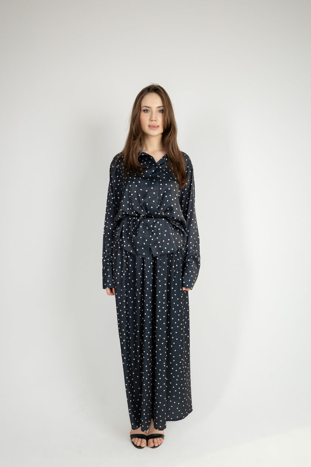 Polka Dot Satin Set - Black