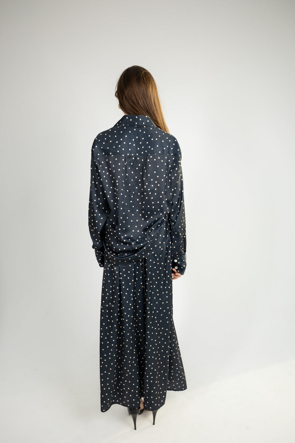 Polka Dot Satin Set - Black