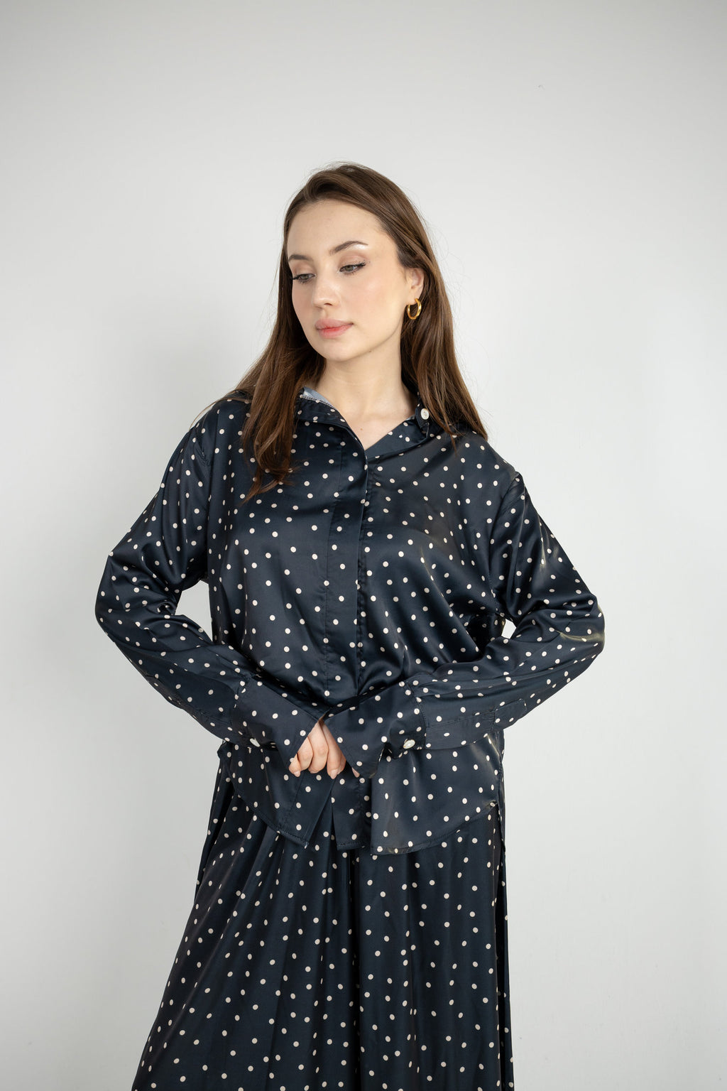 Polka Dot Satin Set - Black