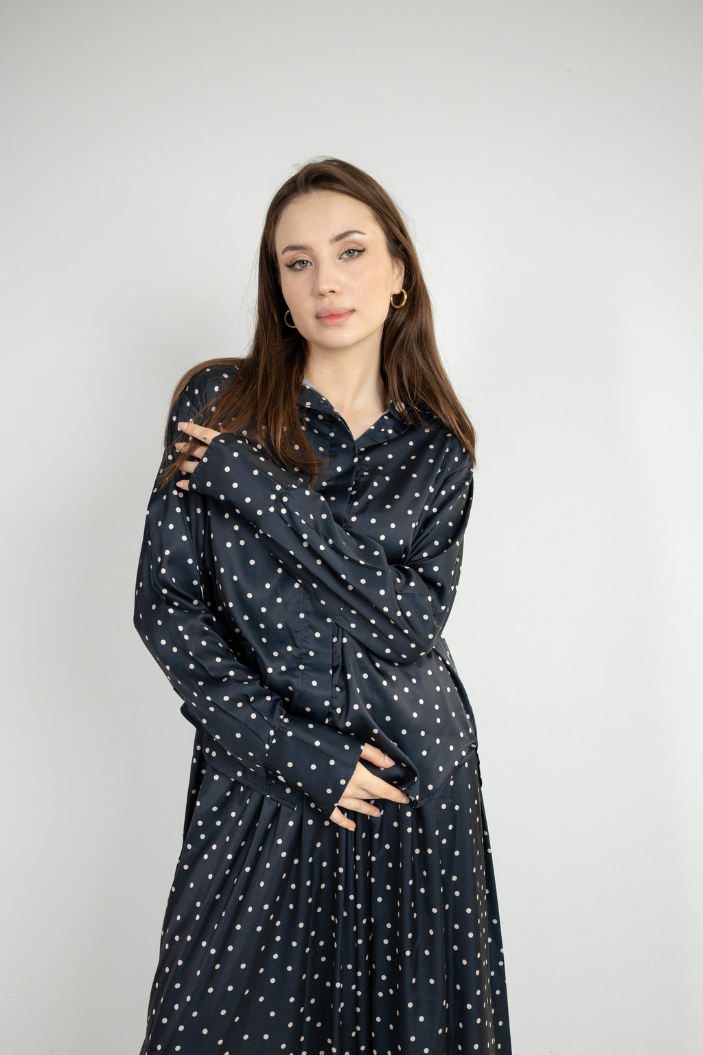 Polka Dot Satin Set - Black