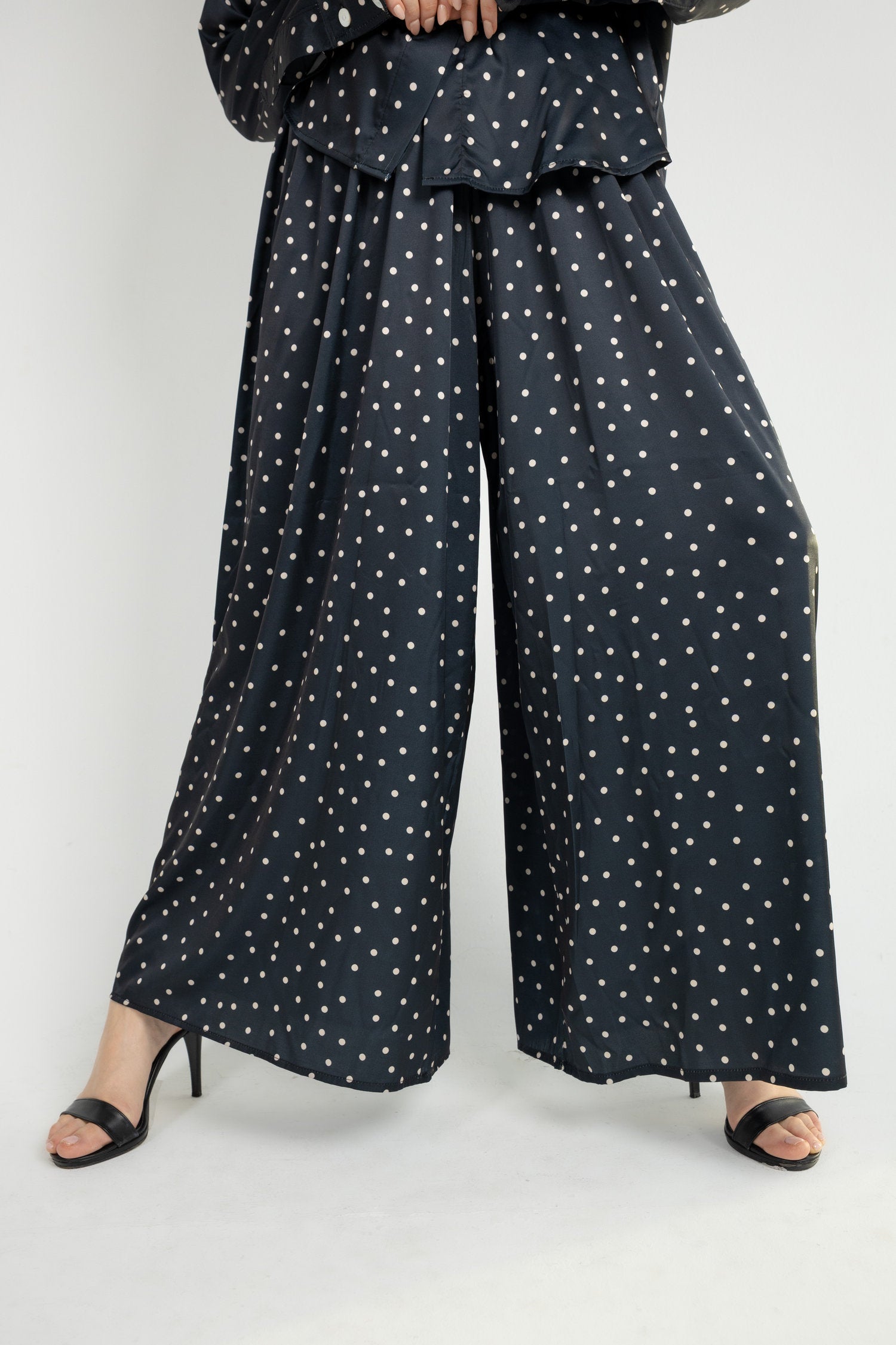 Polka Dot Satin Set - Black