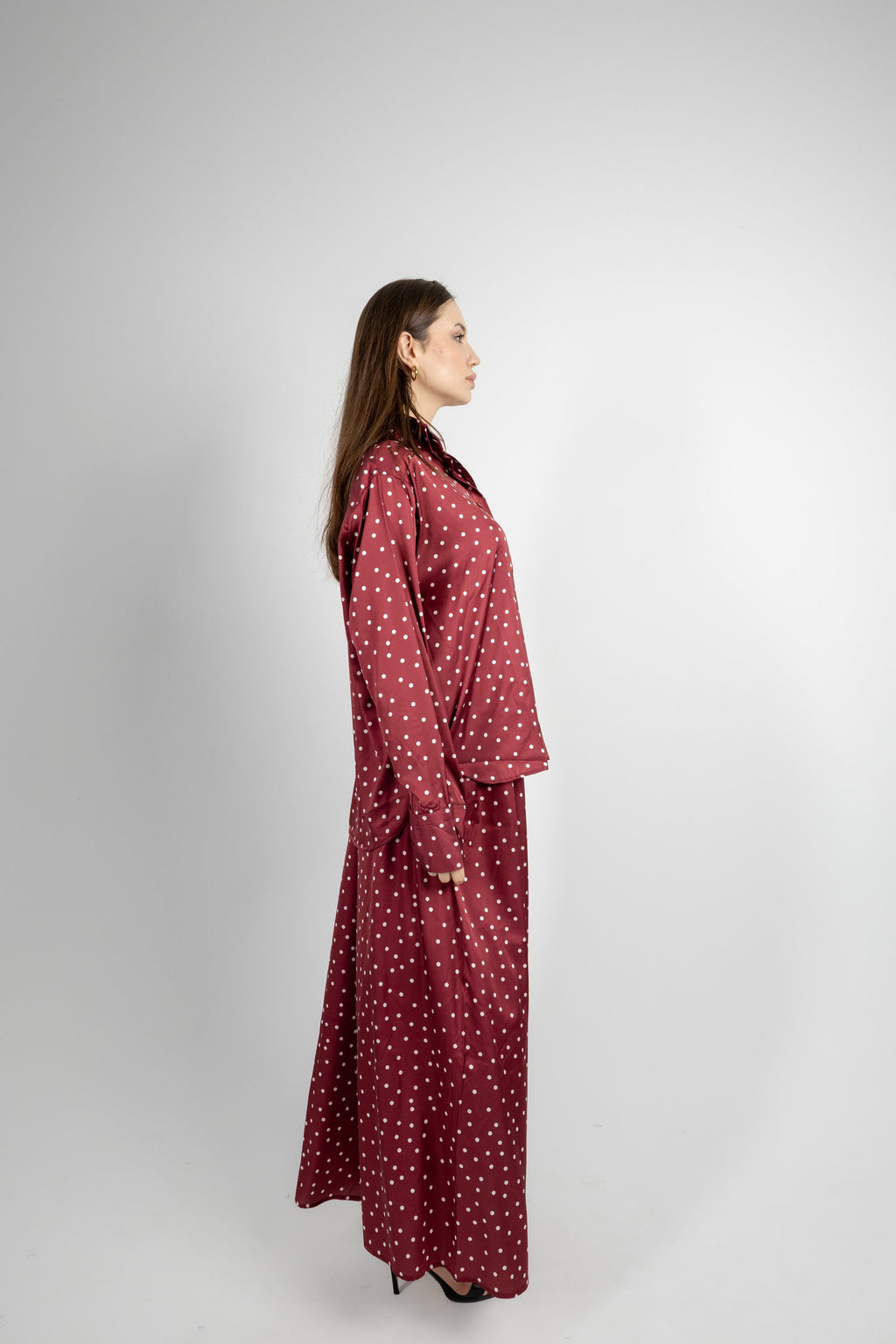 Polka Dot Satin Set - Burgundy