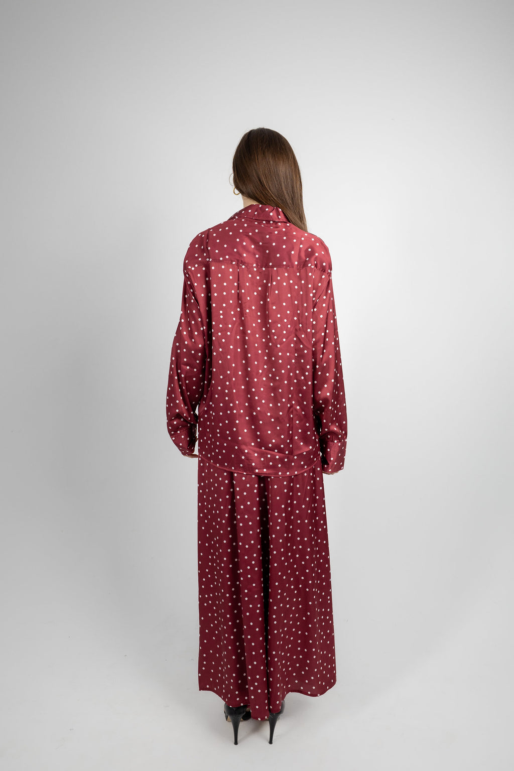 Polka Dot Satin Set - Burgundy