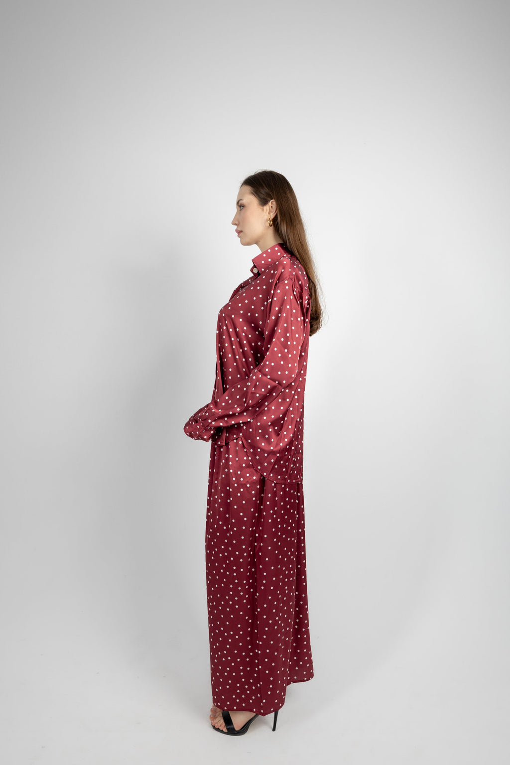Polka Dot Satin Set - Burgundy