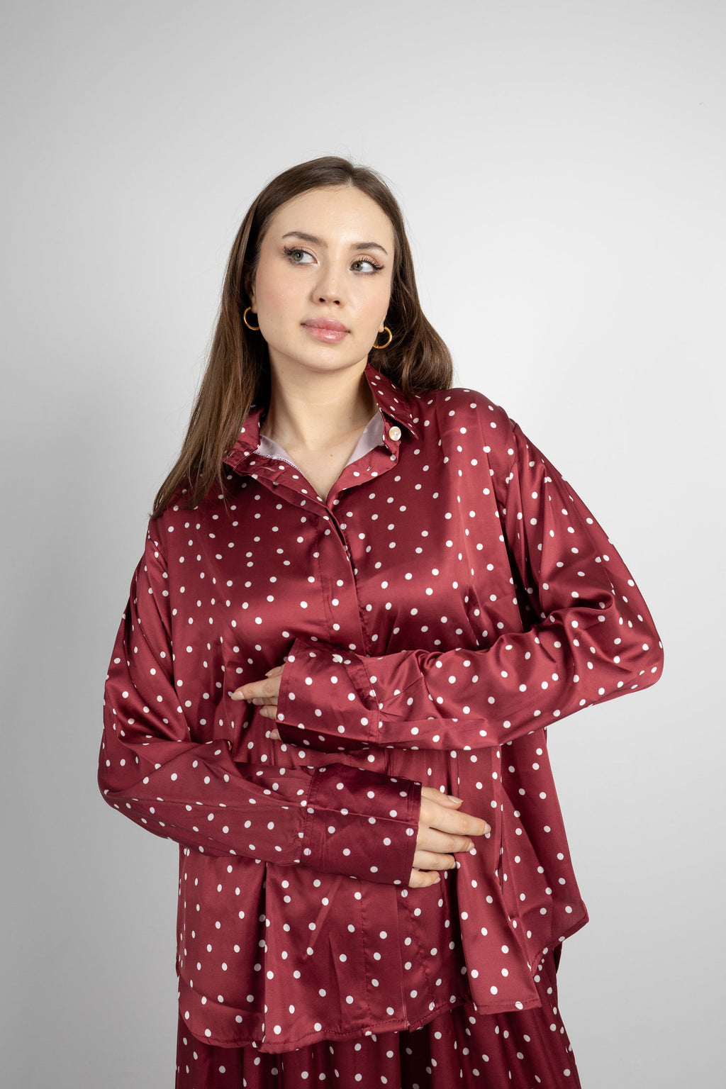 Polka Dot Satin Set - Burgundy