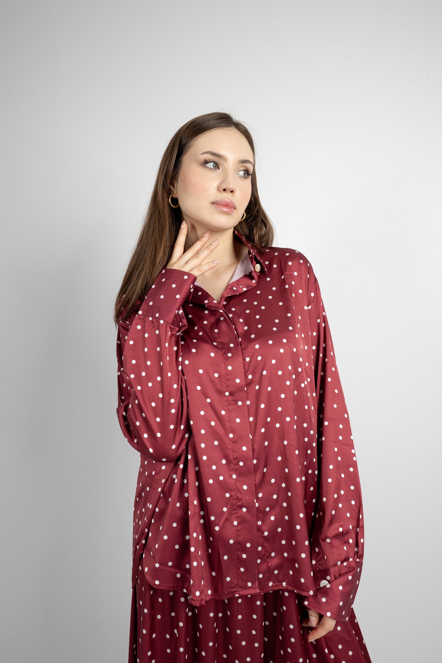 Polka Dot Satin Set - Burgundy