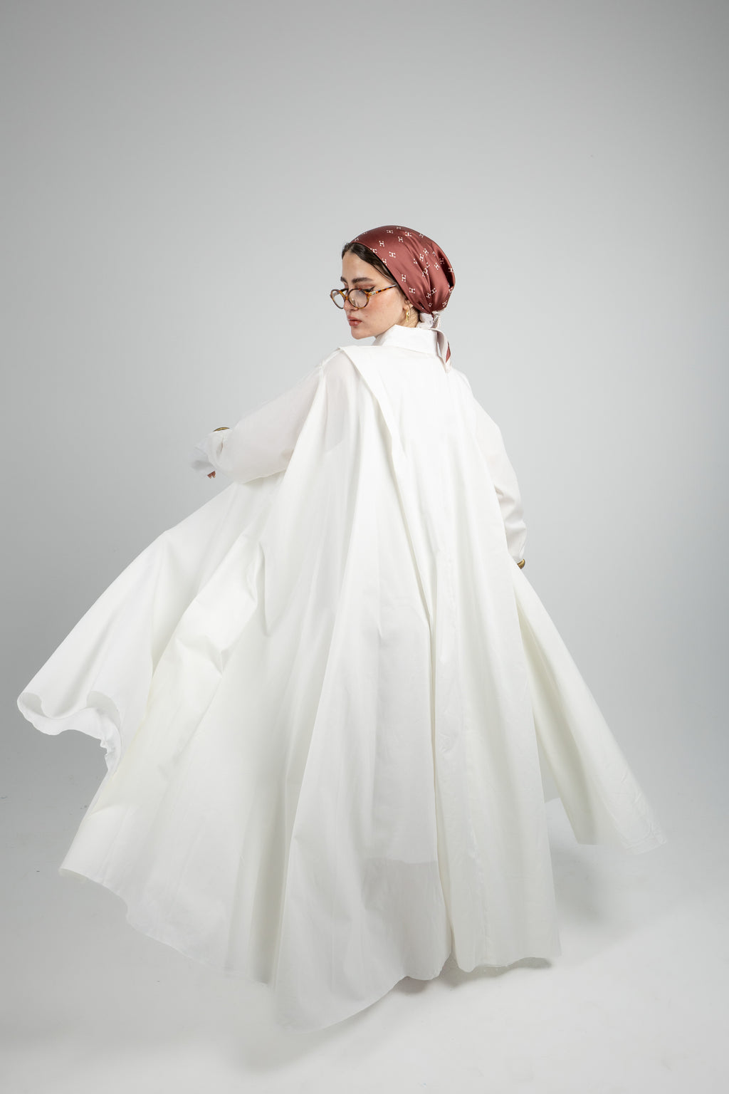 Pleated Poplin Dress -White