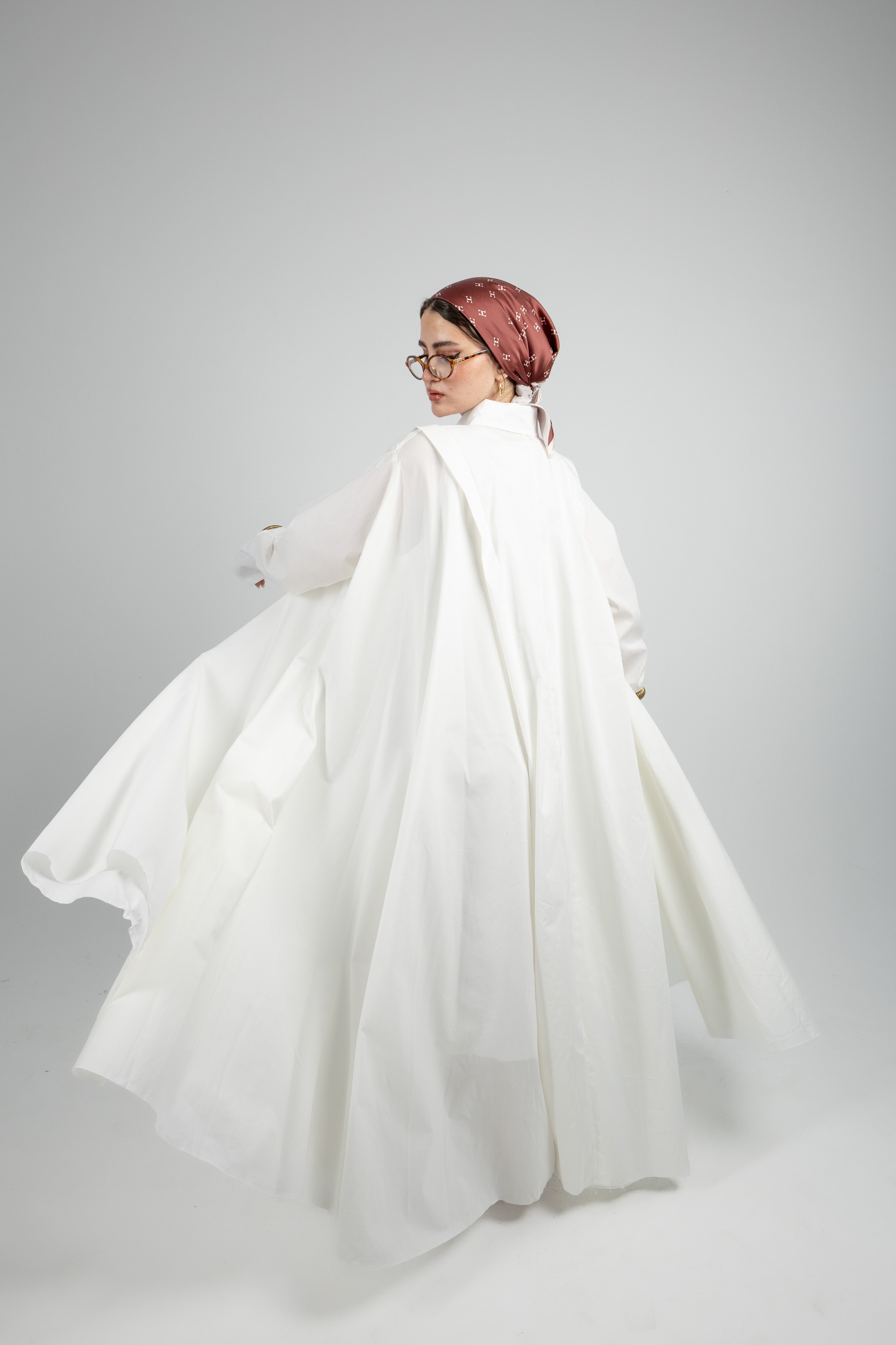 Pleated Poplin Dress -White