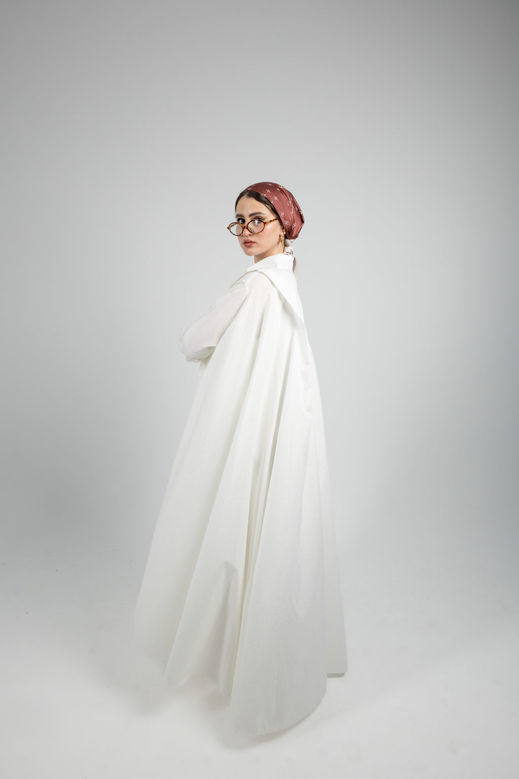 Pleated Poplin Dress -White