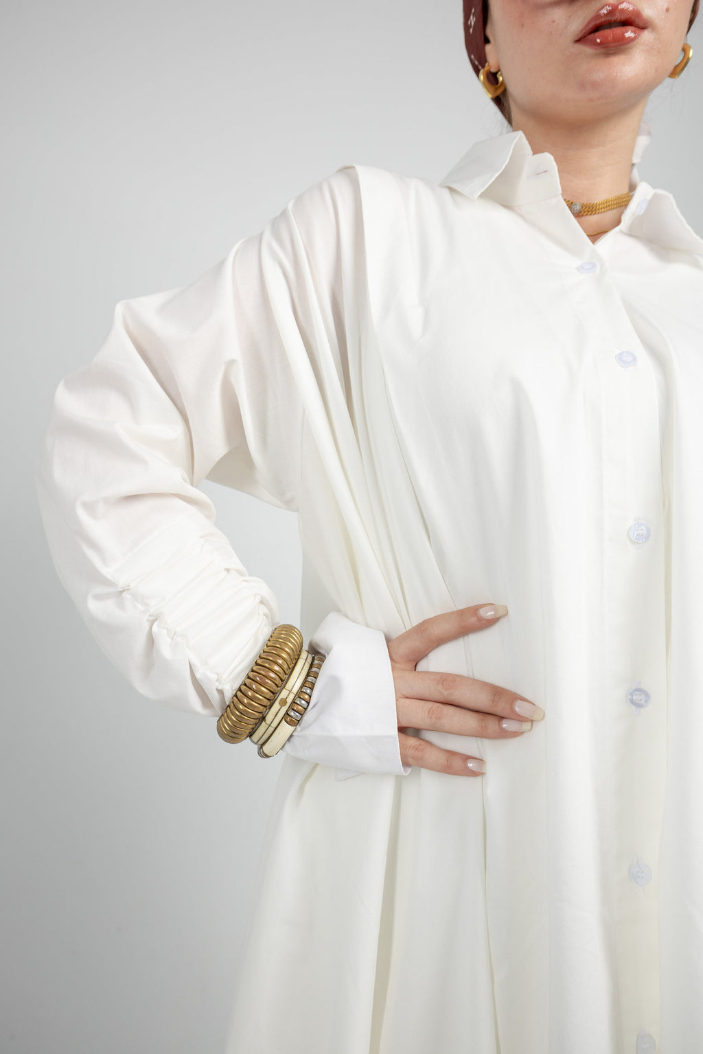 Pleated Poplin Dress - Off White