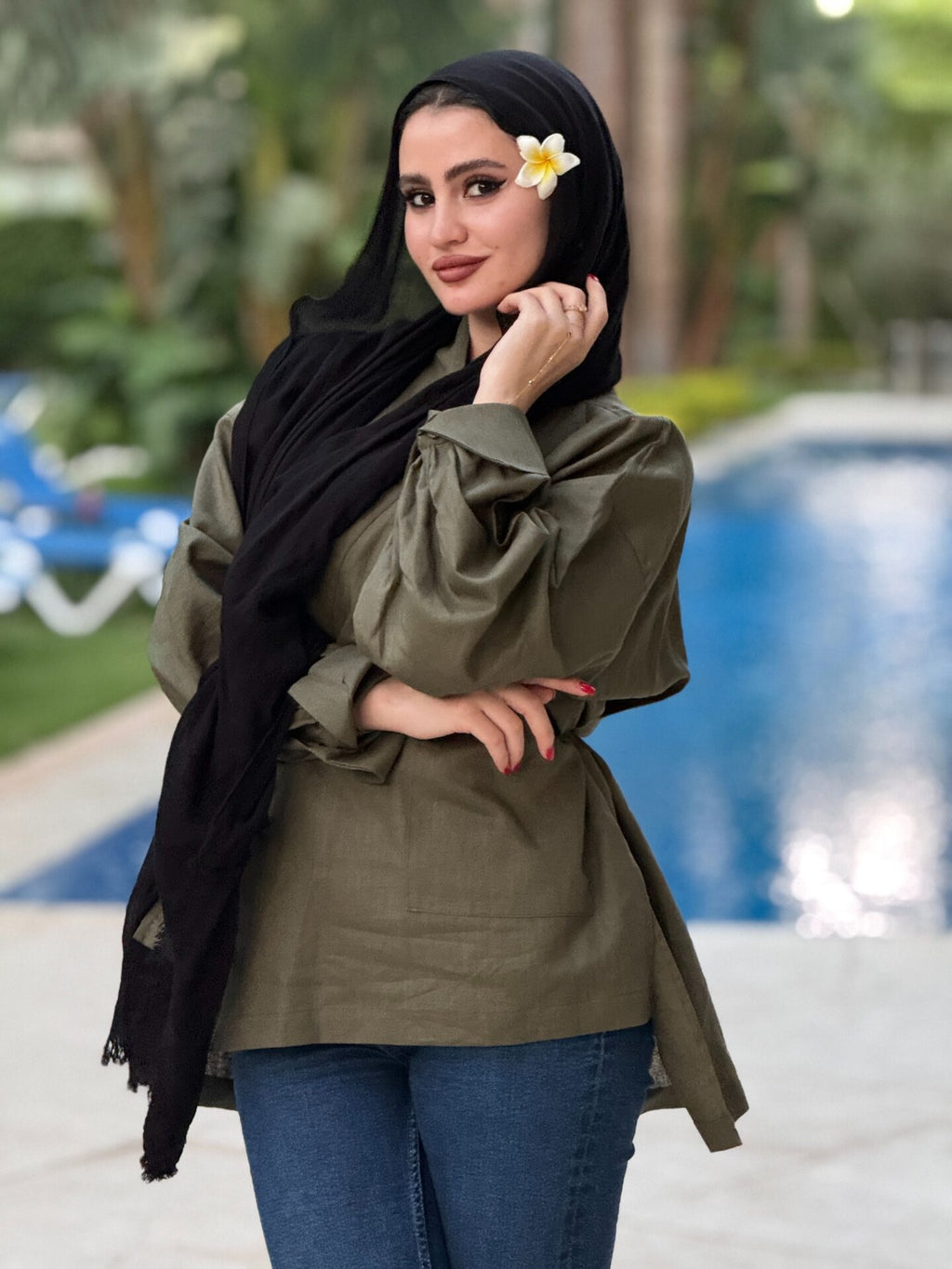 بلوزة كتان كبيرة الحجم