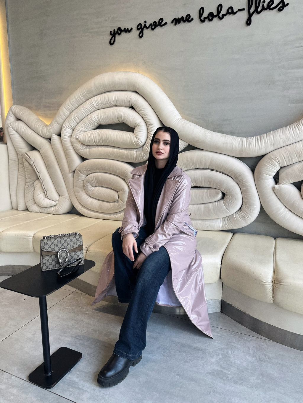 معطف باستيل جلدي
